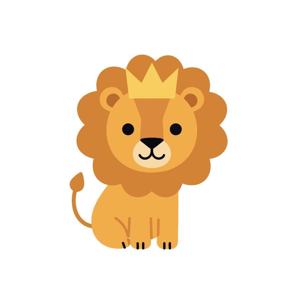 Cute lion character wearing a crown in a flat design style illustration vector
