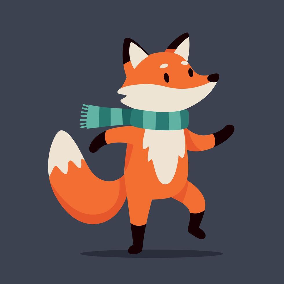 Playful orange fox wearing a teal scarf in a minimal and cheerful pose, illustration vector
