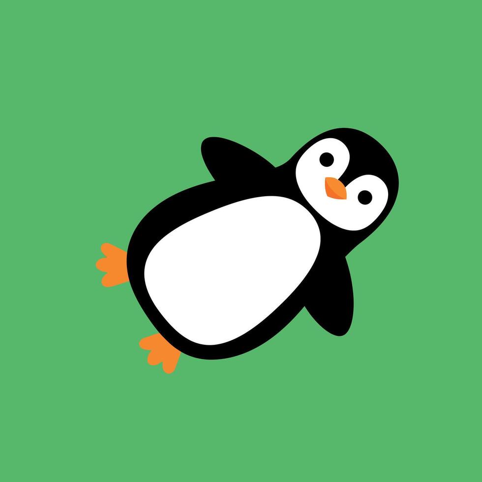 Cute penguin character design in flat style on vibrant green background art vector