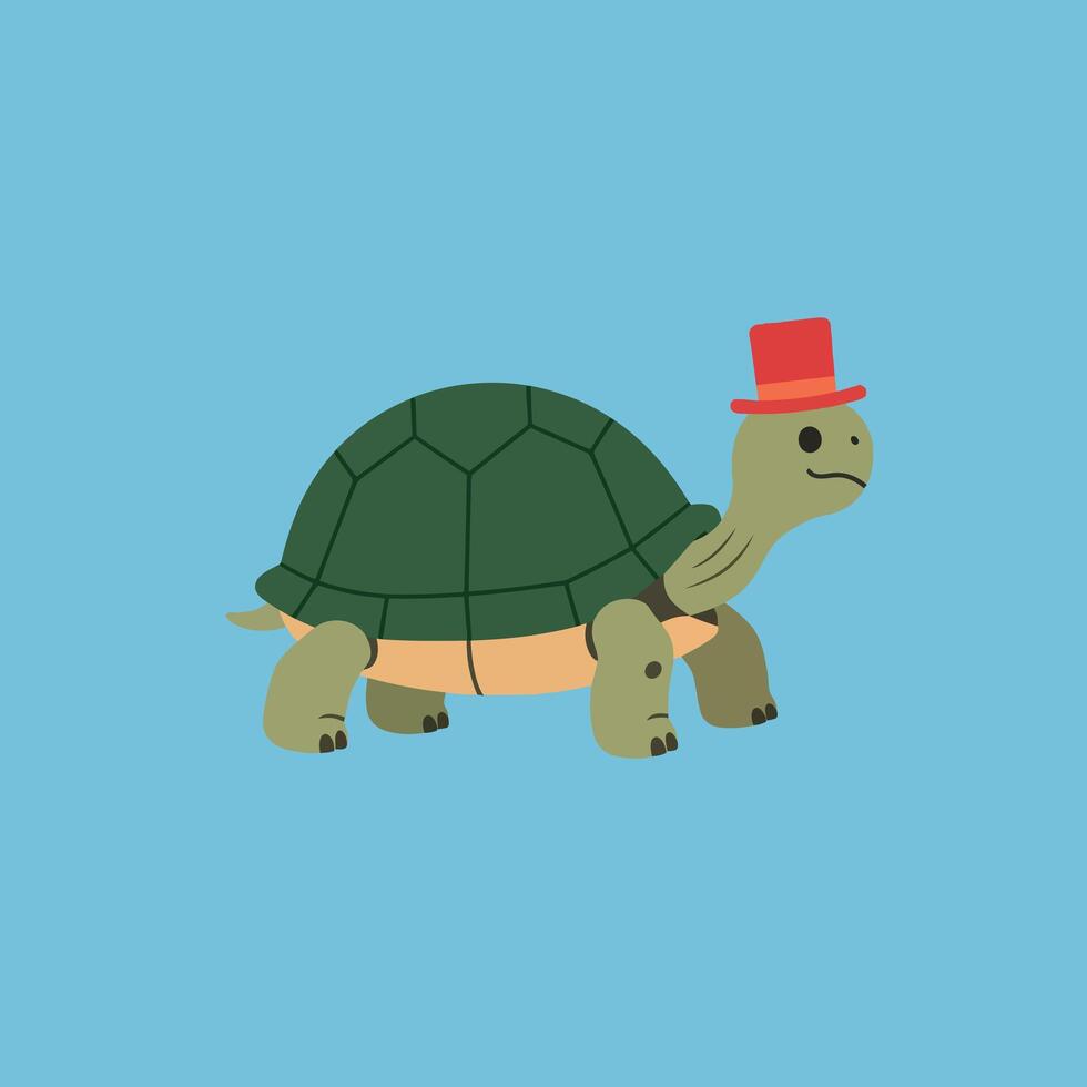 Adorable turtle wearing a red hat in a playful flat design art vector