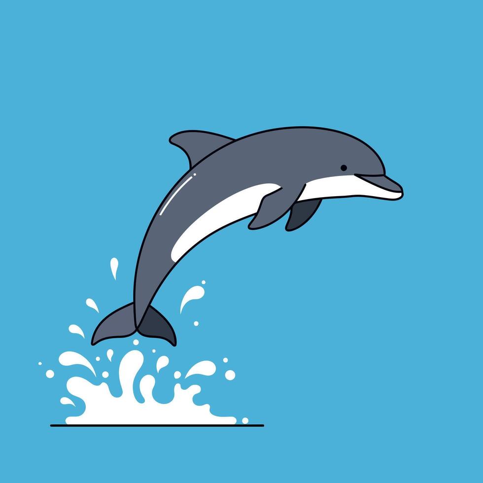 Playful dolphin leaping joyfully from the water in a flat illustration vector
