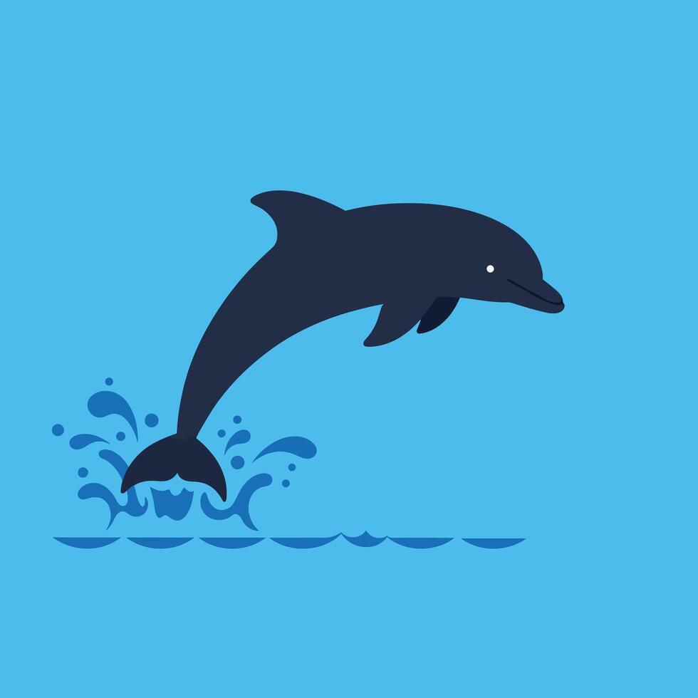 Dolphin leaping joyfully from water in a vibrant blue ocean flat art vector