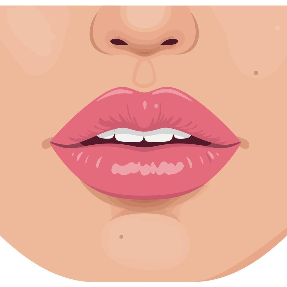Close-up of luscious lips with soft pink gloss in minimal art vector