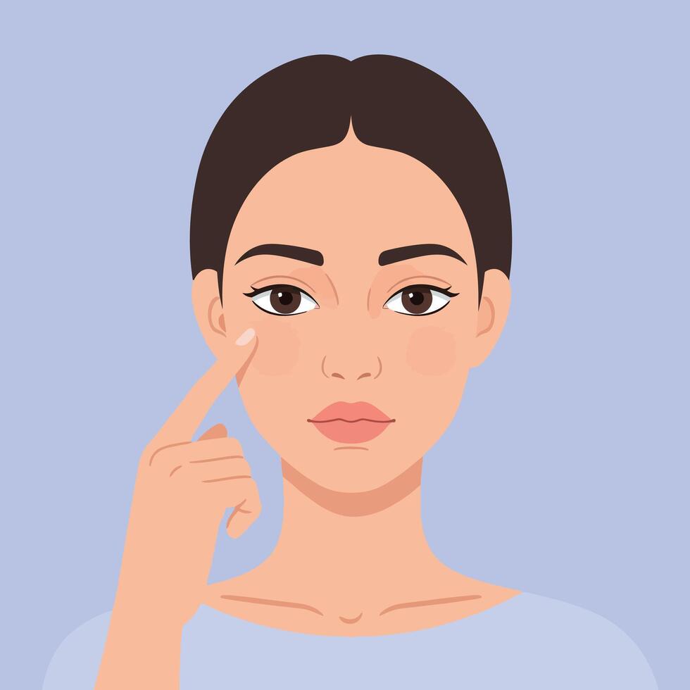 Woman demonstrating skincare routine in minimal flat design art vector