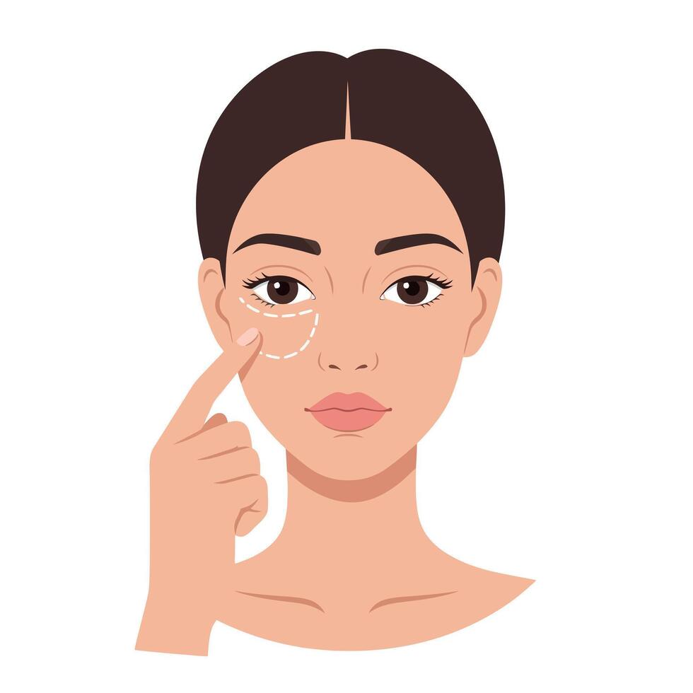 Young woman applying skincare treatment with minimal design style in art vector