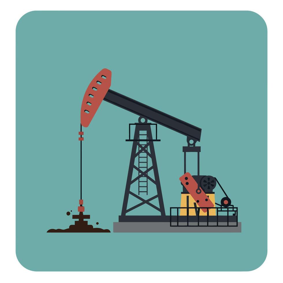 Oil pump jack extracting crude oil in a flat design style art vector