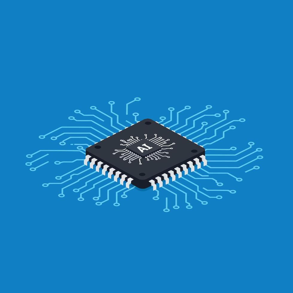 Central processing unit with circuit connections in flat design style art vector