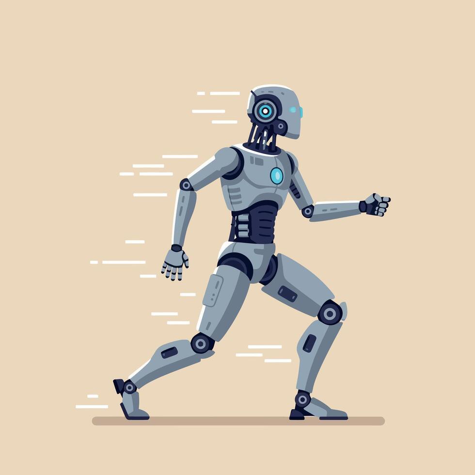 Robot character in a dynamic pose showcasing sleek design in minimal art vector