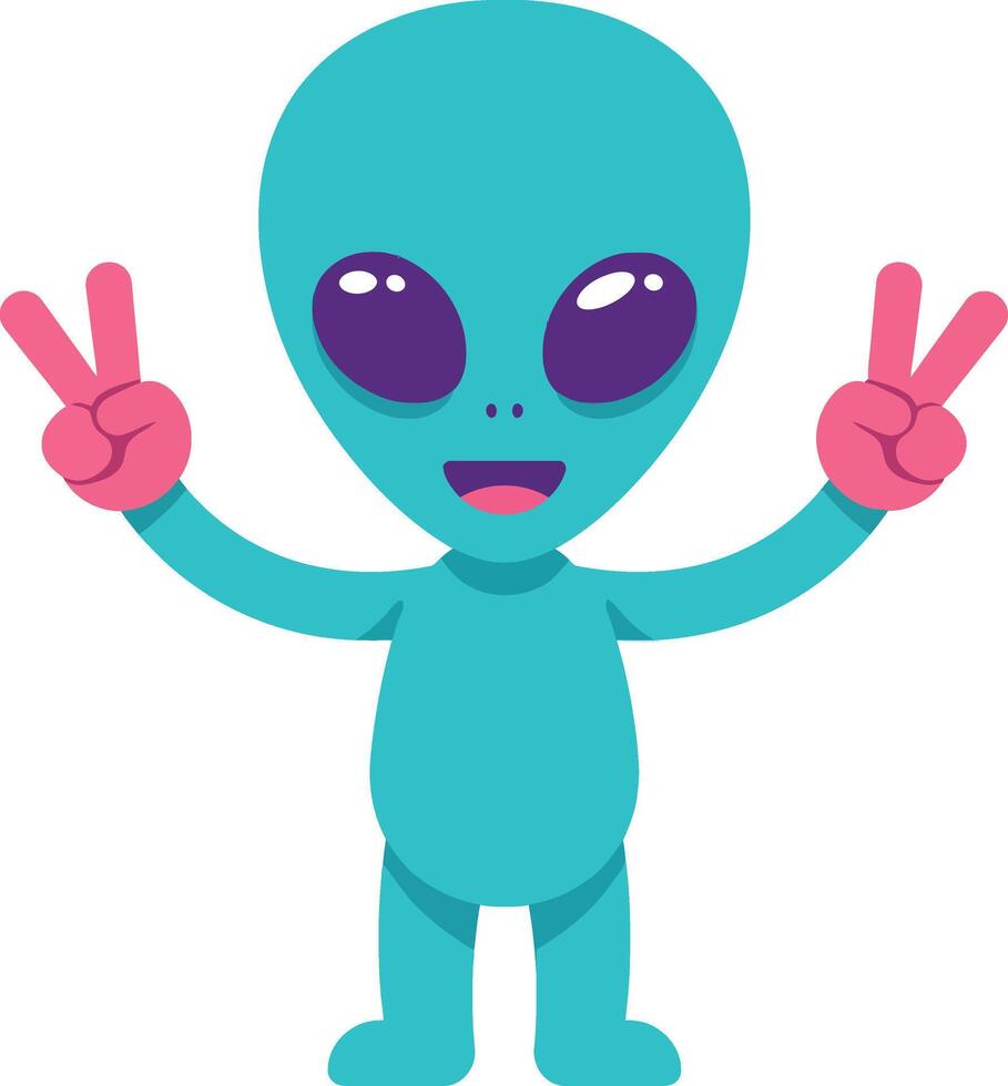 Playful alien character with vibrant colors in a flat design style showcasing peace signs illustration vector