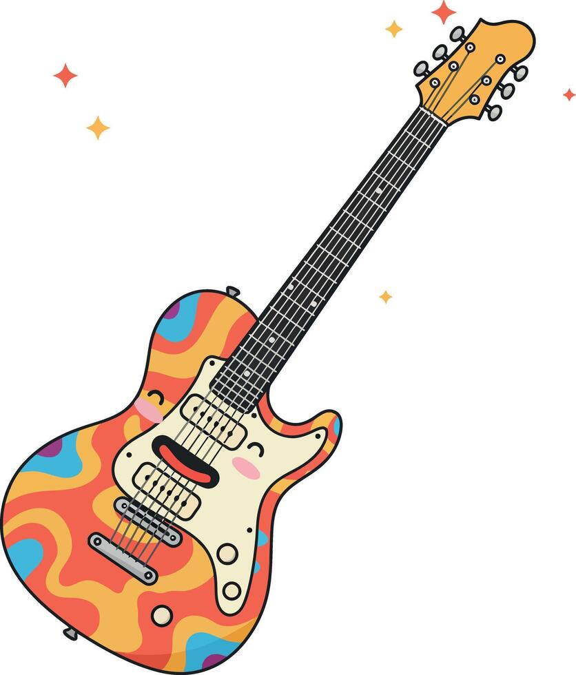 Colorful electric guitar with swirling patterns in a flat design style illustration vector