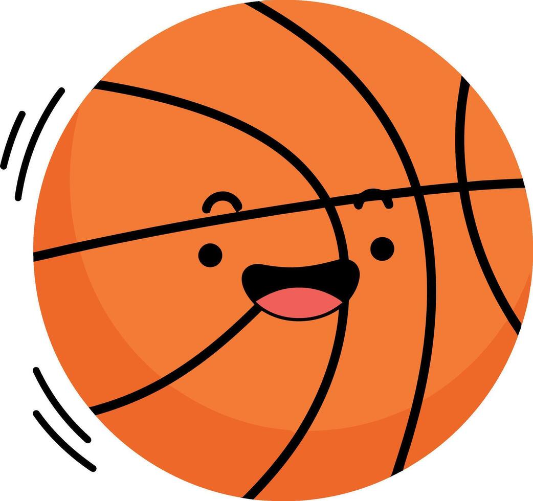 Cheerful basketball character with a smiling face in a flat illustration vector