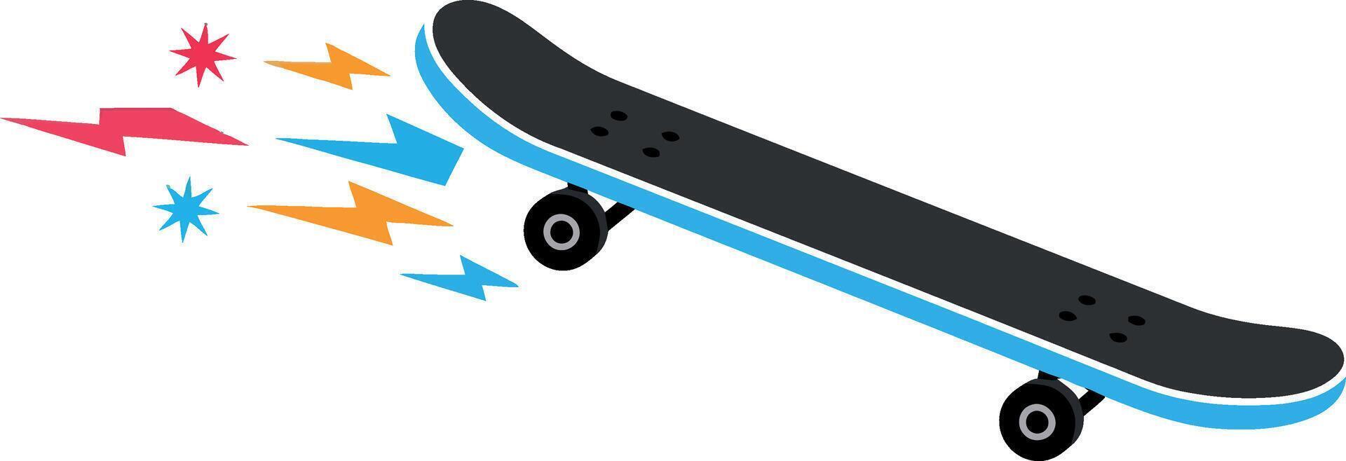 Skateboard in dynamic motion with colorful speed lines in flat art vector