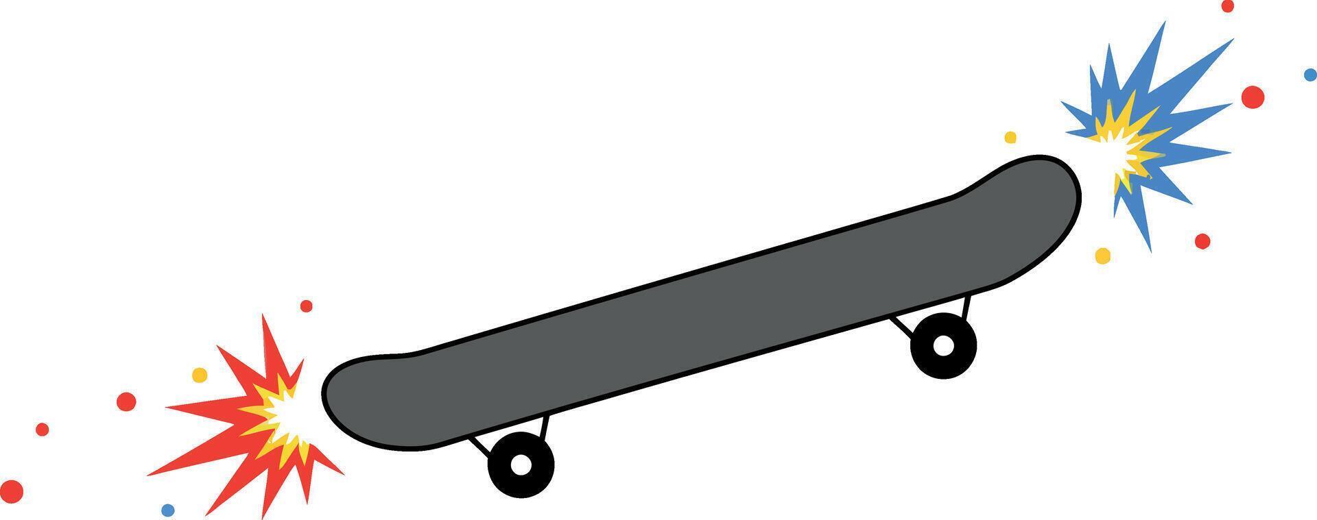 Skateboard with colorful explosions in a flat design style showcasing action and excitement in art vector