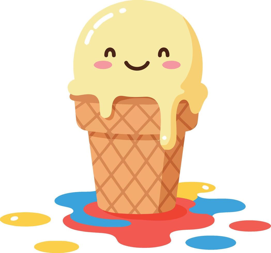Playful ice cream cone with a smiling face in a minimal illustration setting vector