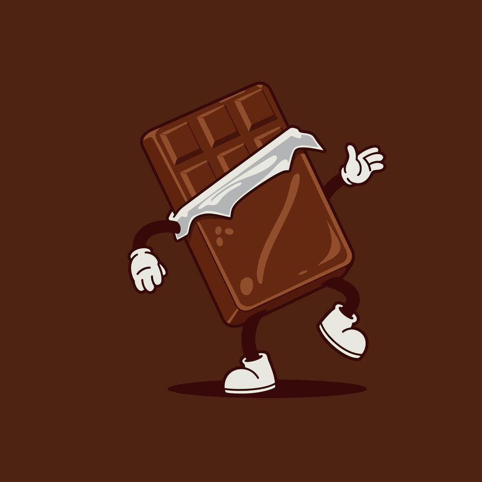 Chocolate bar character dancing joyfully in a playful flat illustration vector