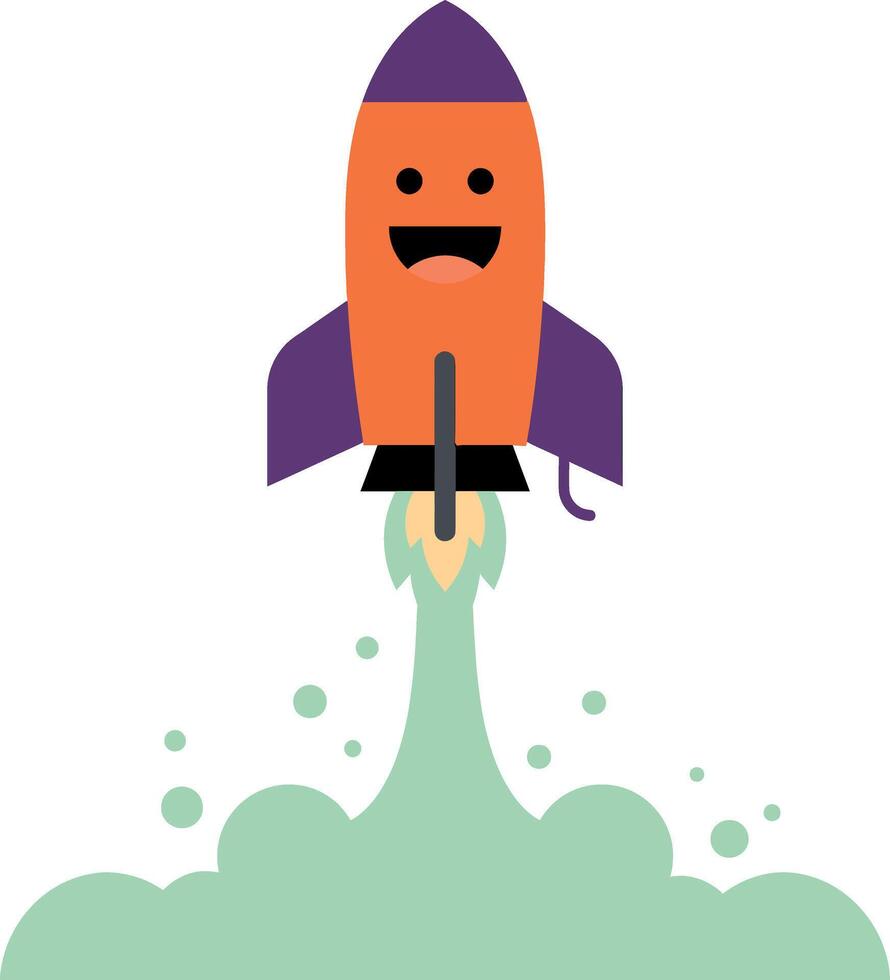 Colorful cartoon rocket launching with a joyful expression in minimal art vector
