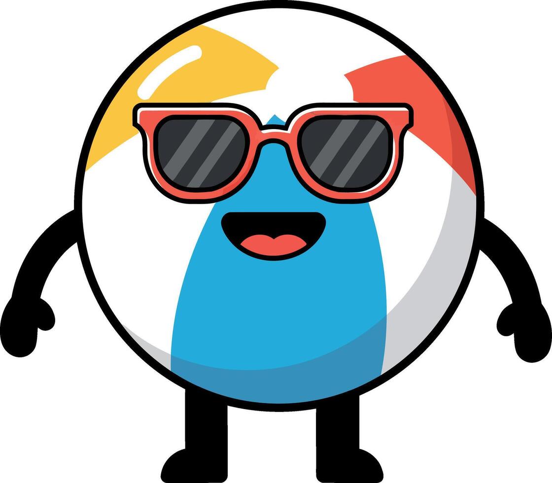 Playful beach ball character wearing sunglasses in a cheerful, minimal illustration vector