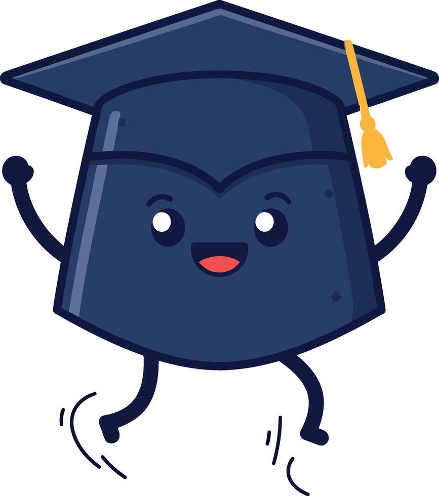 Cheerful graduation cap character celebrating with joyful expressions in flat art vector