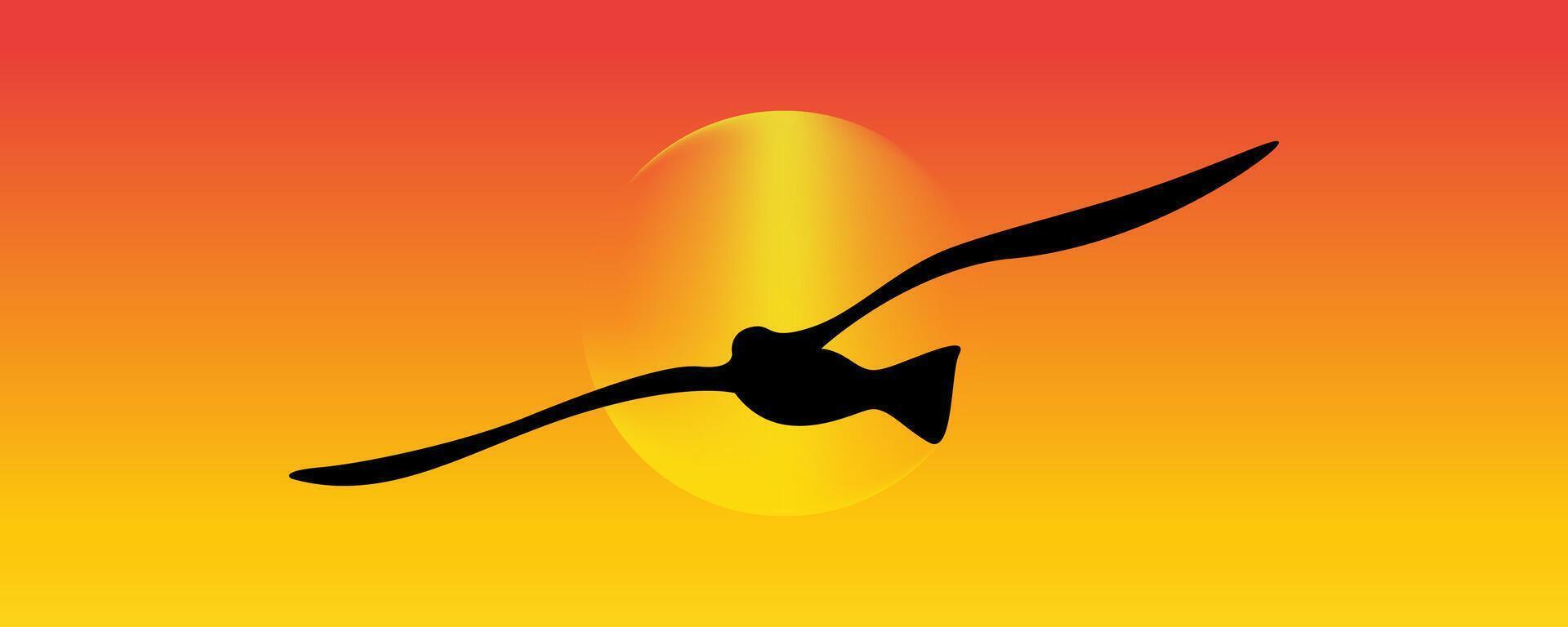 Flying Bird Silhouette on Sun Sky Sunset Background, Freedom and Hope Concept vector