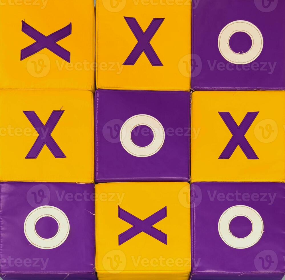 Colorful Tic Tac Toe Grid with X and O Symbols on Blocks photo