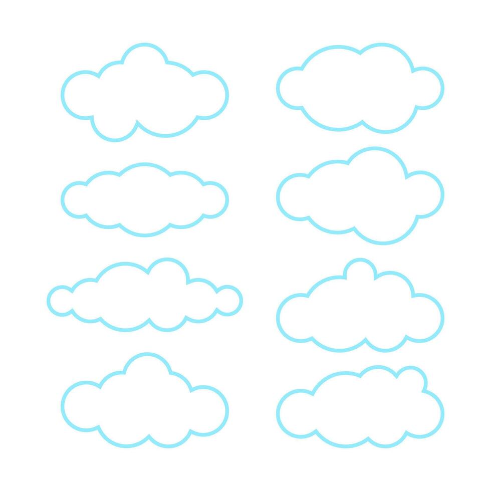 cloud, clouds outline shape, cloud line icon, cartoon blue cloud illustration vector