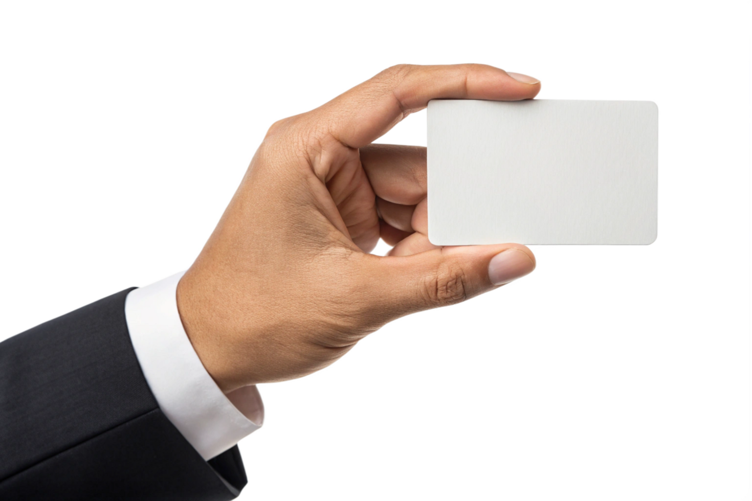 A Man in a Suit Holding a Blank White Business Card png