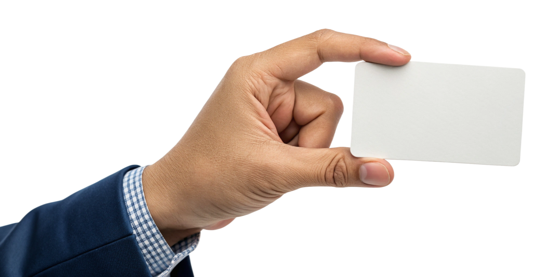 A Man in a Blue Suit Holding a Blank White Card Business Card Mockup png