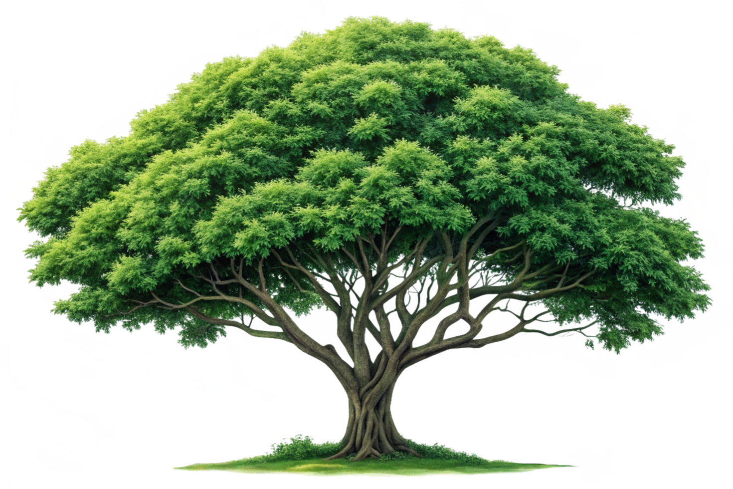Majestic Ancient Tree with Lush Green Canopy and Thick Twisted Branches png