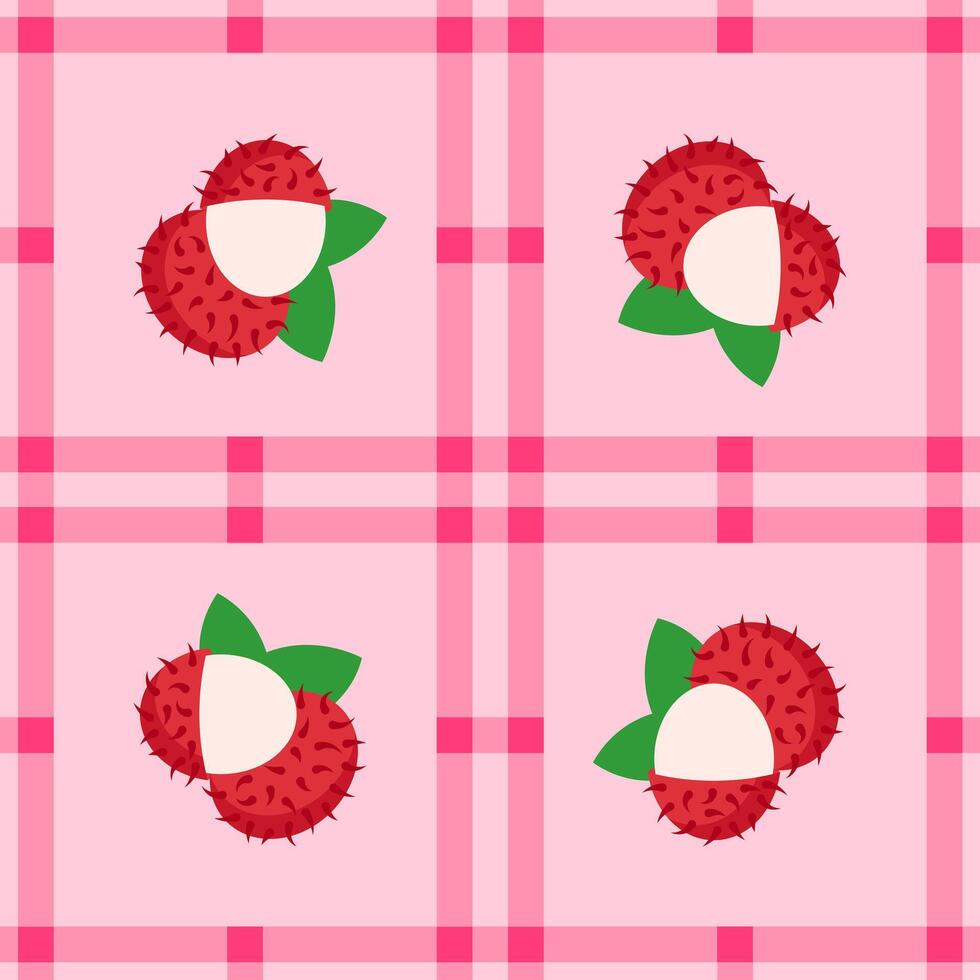 rambutan fruit seamless for pattern fabric, simple rambutan fruit cute repeat in square background, illustration fruit pattern wallpaper vector
