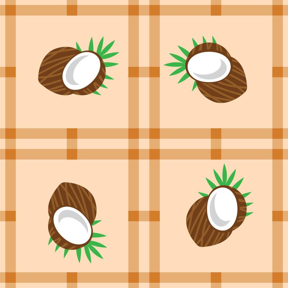 coconut fruit seamless for pattern fabric, simple coconut fruit cute repeat in square background, illustration fruit pattern wallpaper vector