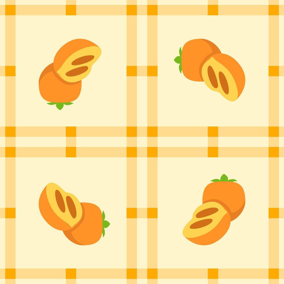 persimmon fruit seamless for pattern fabric, simple persimmon fruit cute repeat in square background, illustration fruit pattern wallpaper vector