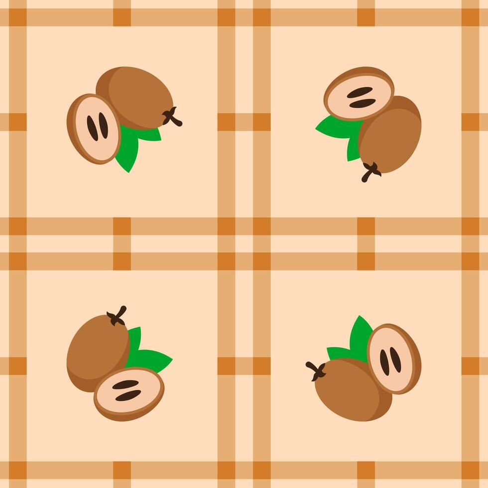 sapodilla fruit seamless for pattern fabric, simple sapodilla fruit cute repeat in square background, illustration fruit pattern wallpaper vector