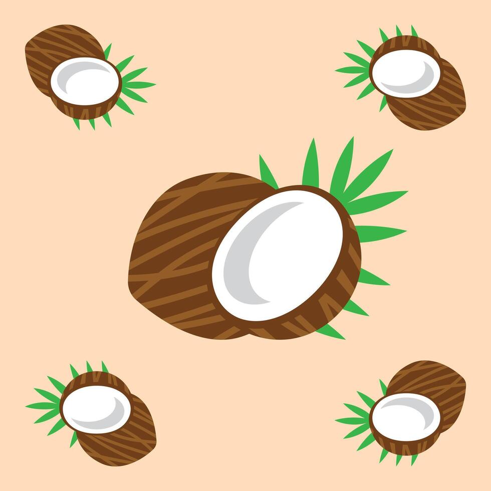 coconut fruit seamless for pattern fabric, simple coconut fruit cute repeat in square background, illustration fruit pattern vector