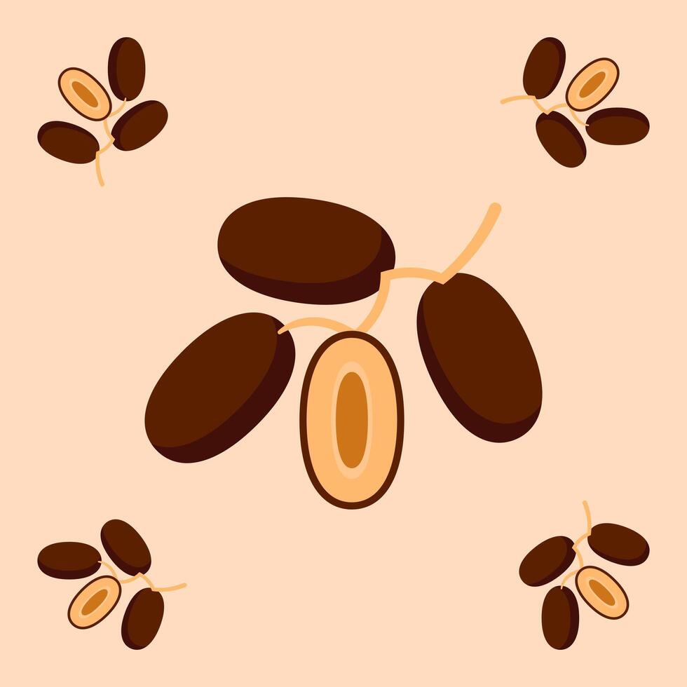 date palm fruit seamless for pattern fabric, simple date palm fruit cute repeat in square background, illustration fruit pattern vector
