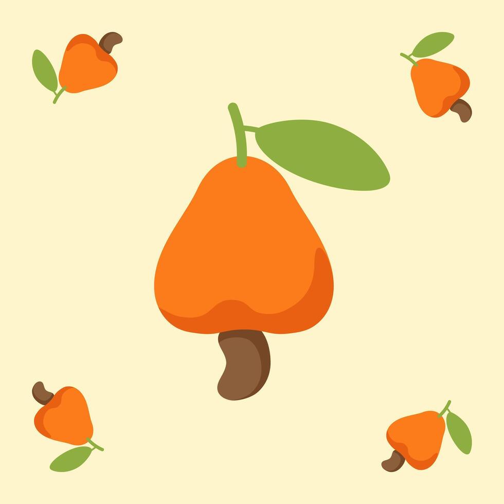 cashew nuts fruit seamless for pattern fabric, simple cashew nuts fruit cute repeat in square background, illustration fruit pattern vector