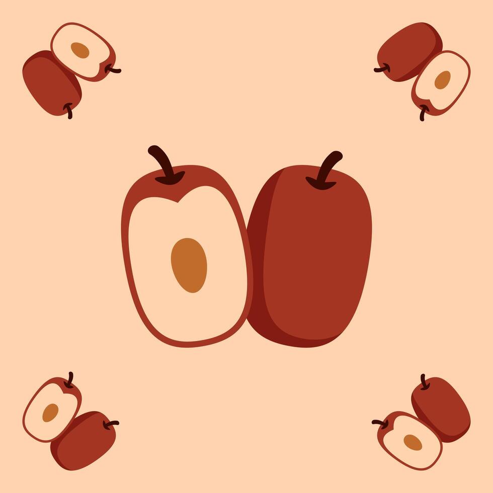 jujube fruit seamless for pattern fabric, simple jujube fruit cute repeat in square background, illustration fruit pattern vector