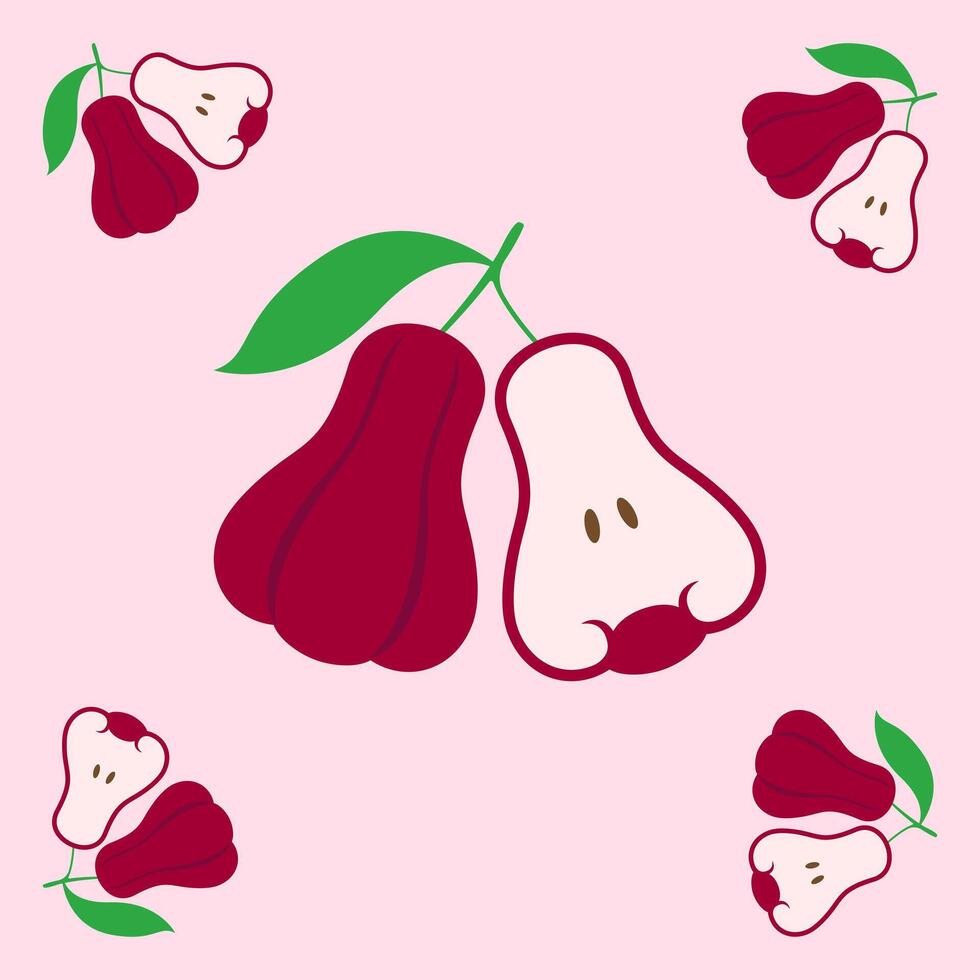 rose apple fruit seamless for pattern fabric, simple rose apple fruit cute repeat in square background, illustration fruit pattern vector