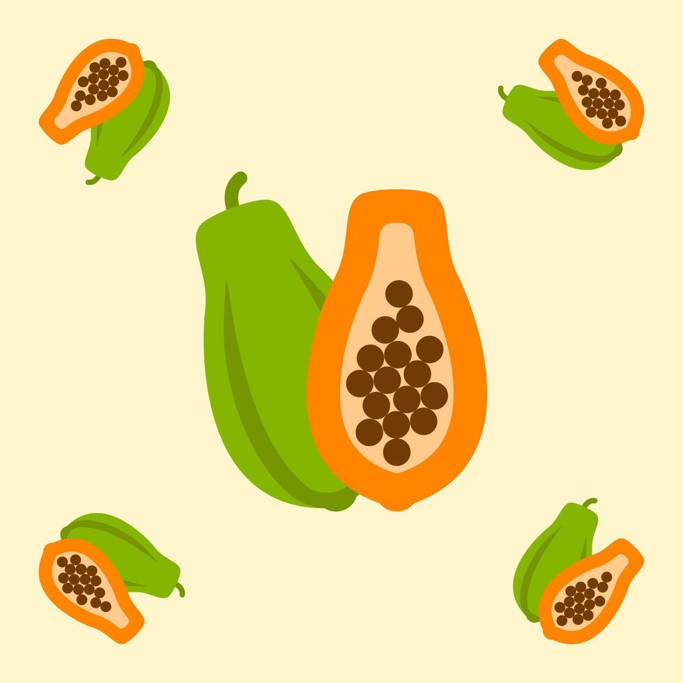 papaya fruit seamless for pattern fabric, simple papaya fruit cute repeat in square background, illustration fruit pattern vector