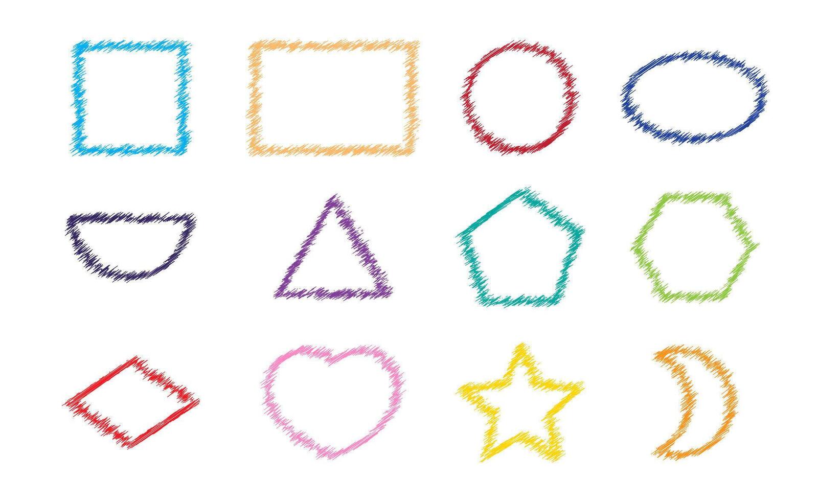 basic geometric shape, chalk doodle paint concept, scribble basic shape in pastel color vector