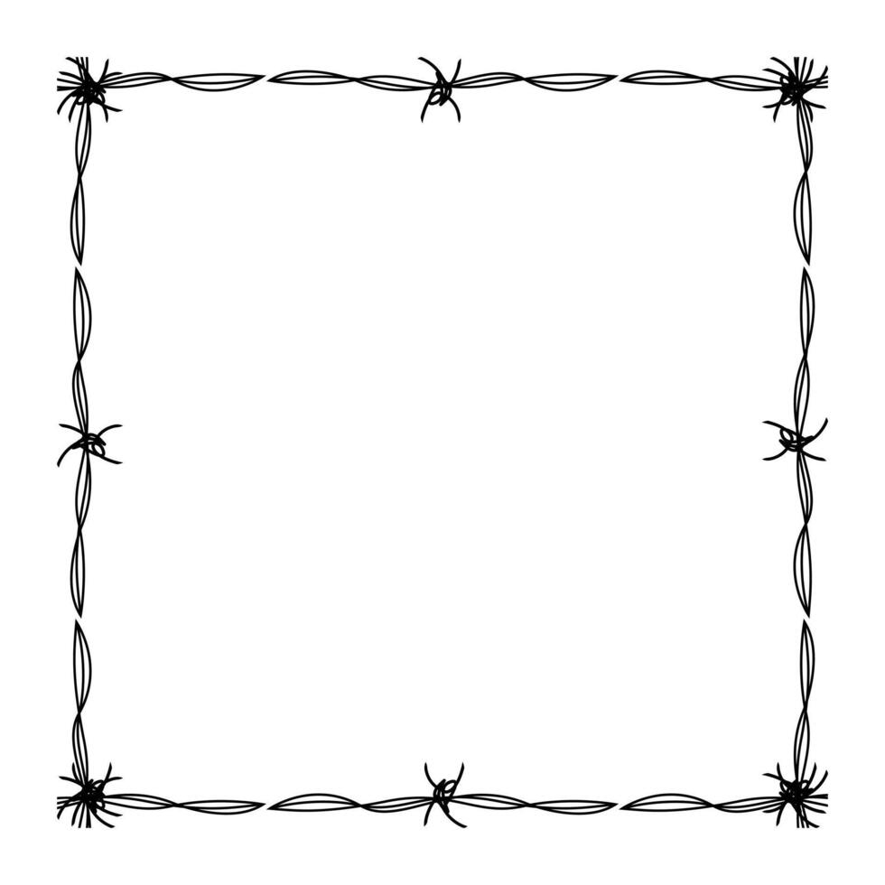 wire barb silhouette frame, square shape, wire frame graphic art line vector