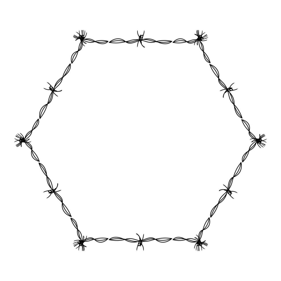 wire barb silhouette frame, hexagon shape, wire frame graphic art line vector