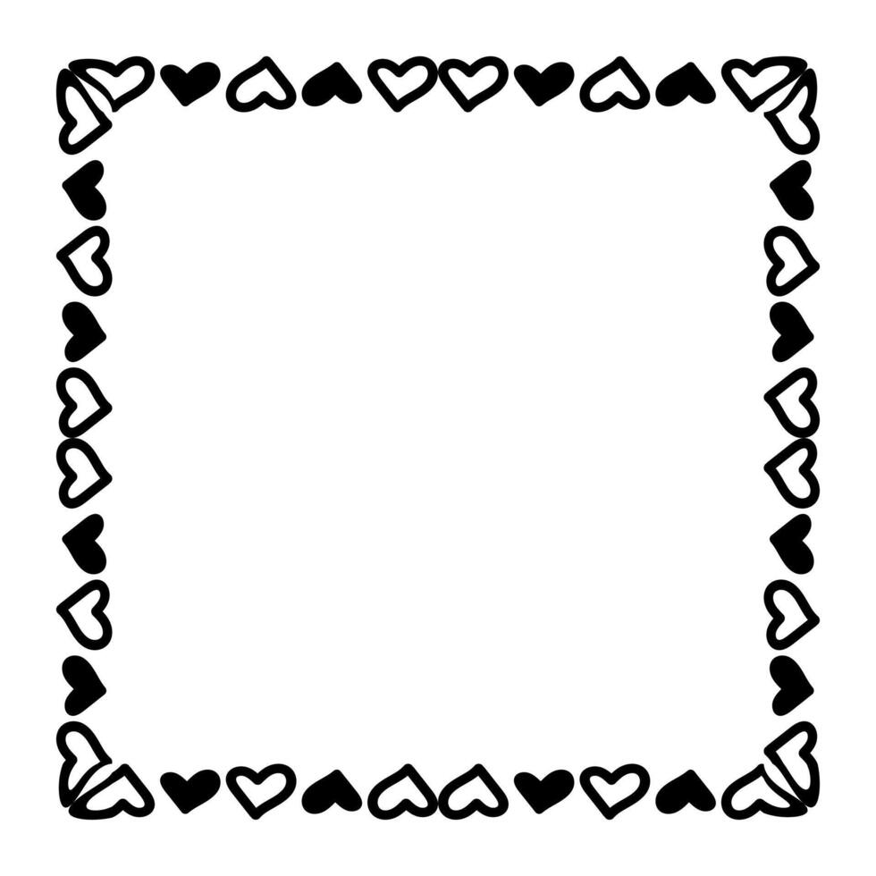 heart line frame square doodle art, heart border outline frame vector