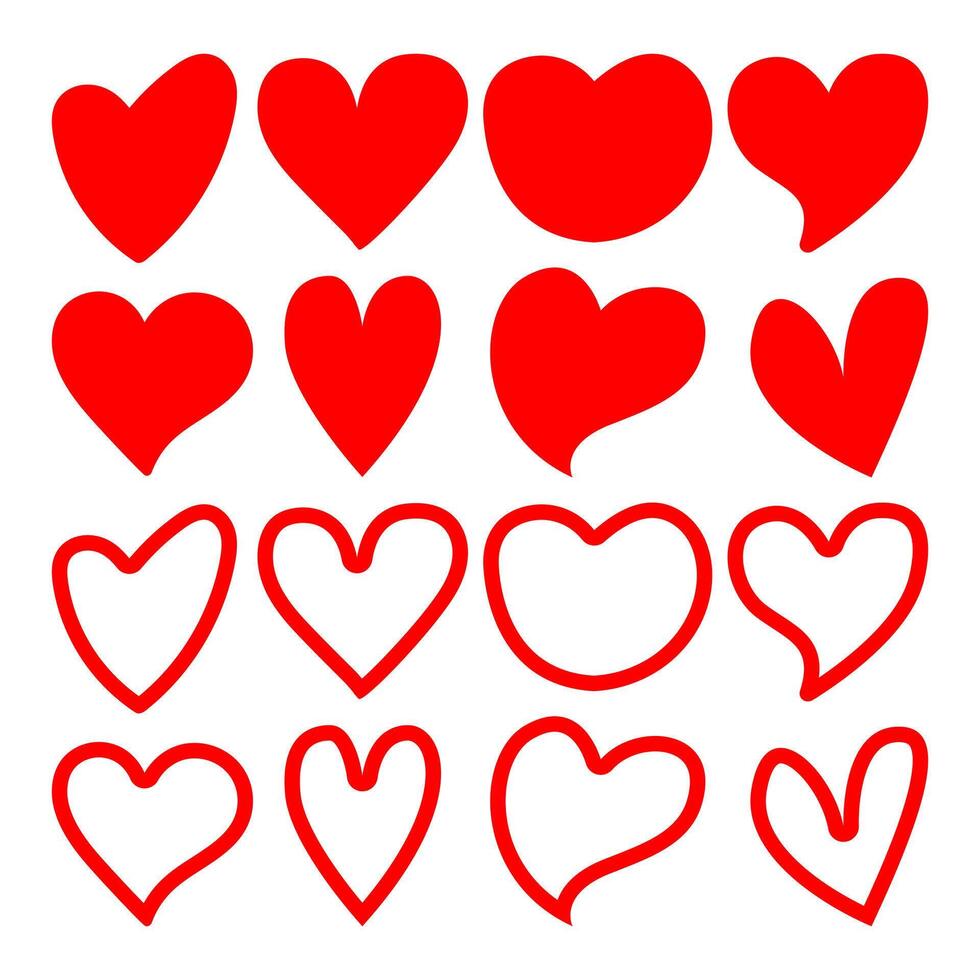 Heart Shape icon, Red Heart Simple Outline, Graphic Heart for Valentine's day, Heart Sticker Hand Drawn vector