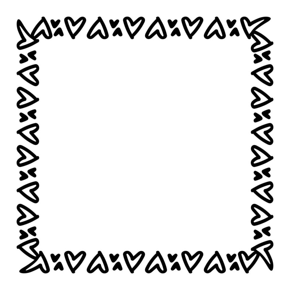 heart line frame square doodle art, heart border outline vector
