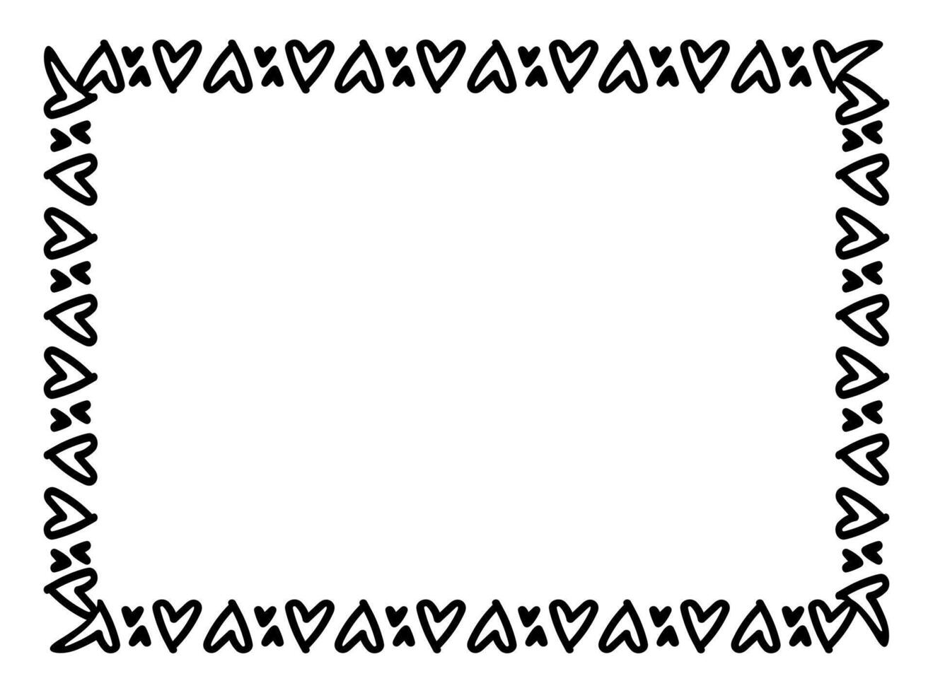 heart line frame rectangle doodle art, heart border outline adorable, framework decorative with heart doodle art line, picture frame with heart shape outline continues vector