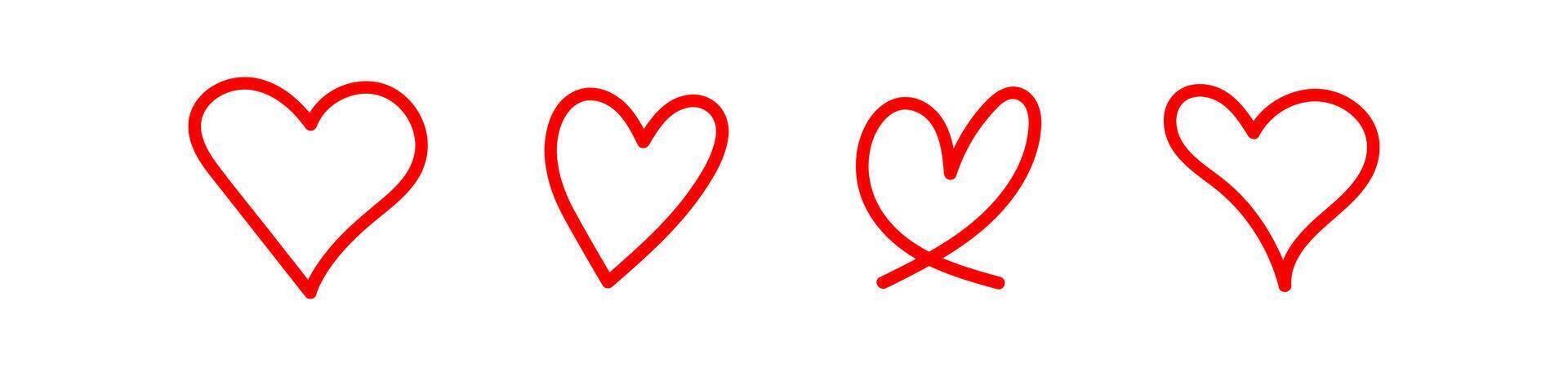 red heart shape art line, heart doodle hand drawn vector