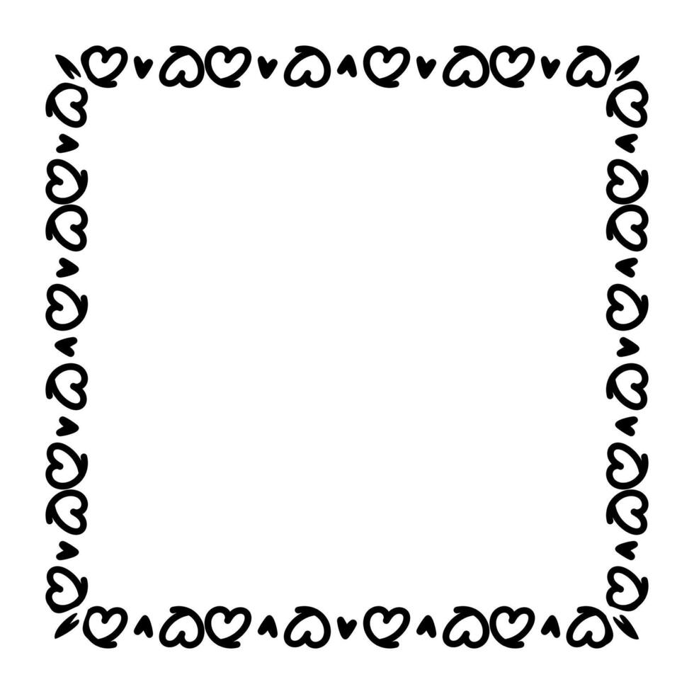 heart lined frame square doodle art, heart border outline adorable vector