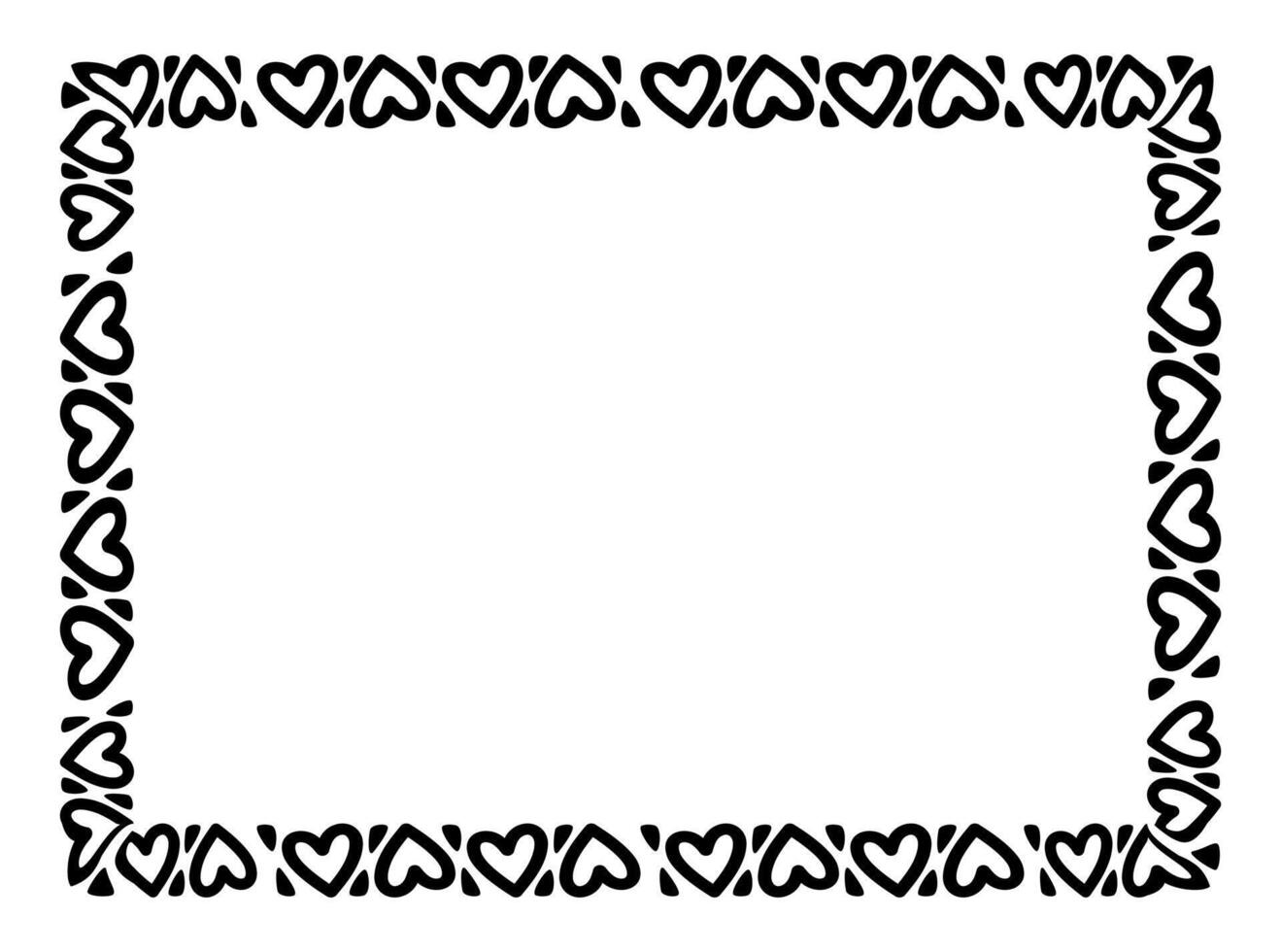 framework decorative with heart doodle art line, picture frame with heart shape outline continues vector