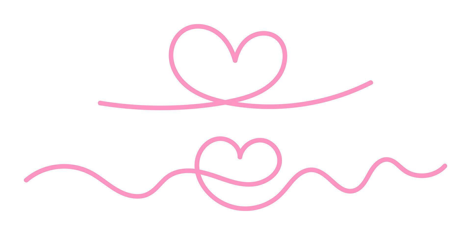 pink heart line, heart doodle art outline, scribble heart line hand drawn vector