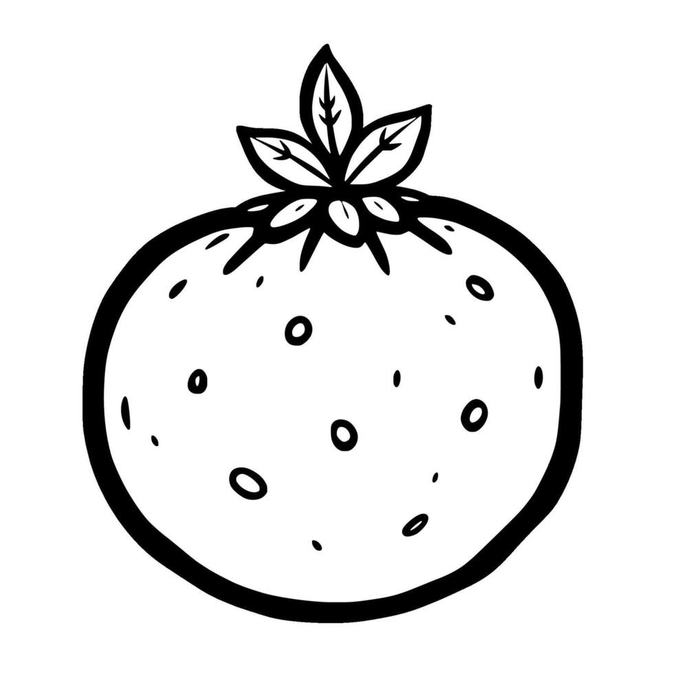 Simple Line Drawing Of A Single Strawberry With Leaves vector